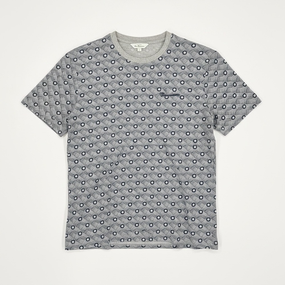 Ben Sherman Geometric Print T-Shirt Mens Medium Gray Blue Short Sleeve Cotton